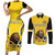 Custom Bulgaria Football Couples Matching Short Sleeve Bodycon Dress and Long Sleeve Button Shirt The Lions Come Champions Yellow Version