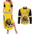 Custom Bulgaria Football Couples Matching Summer Maxi Dress and Long Sleeve Button Shirt The Lions Come Champions Yellow Version