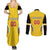 Custom Bulgaria Football Couples Matching Summer Maxi Dress and Long Sleeve Button Shirt The Lions Come Champions Yellow Version