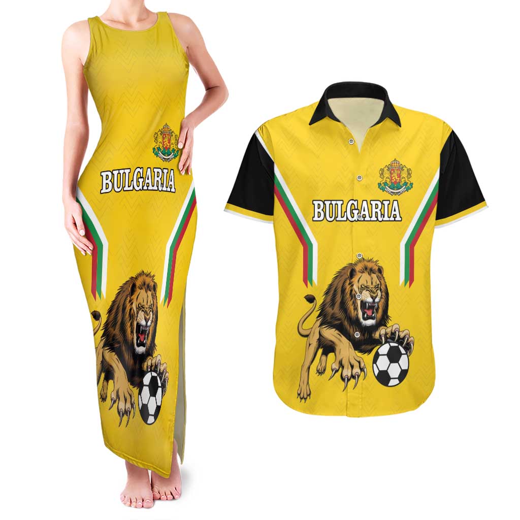 Custom Bulgaria Football Couples Matching Tank Maxi Dress and Hawaiian Shirt The Lions Come Champions Yellow Version