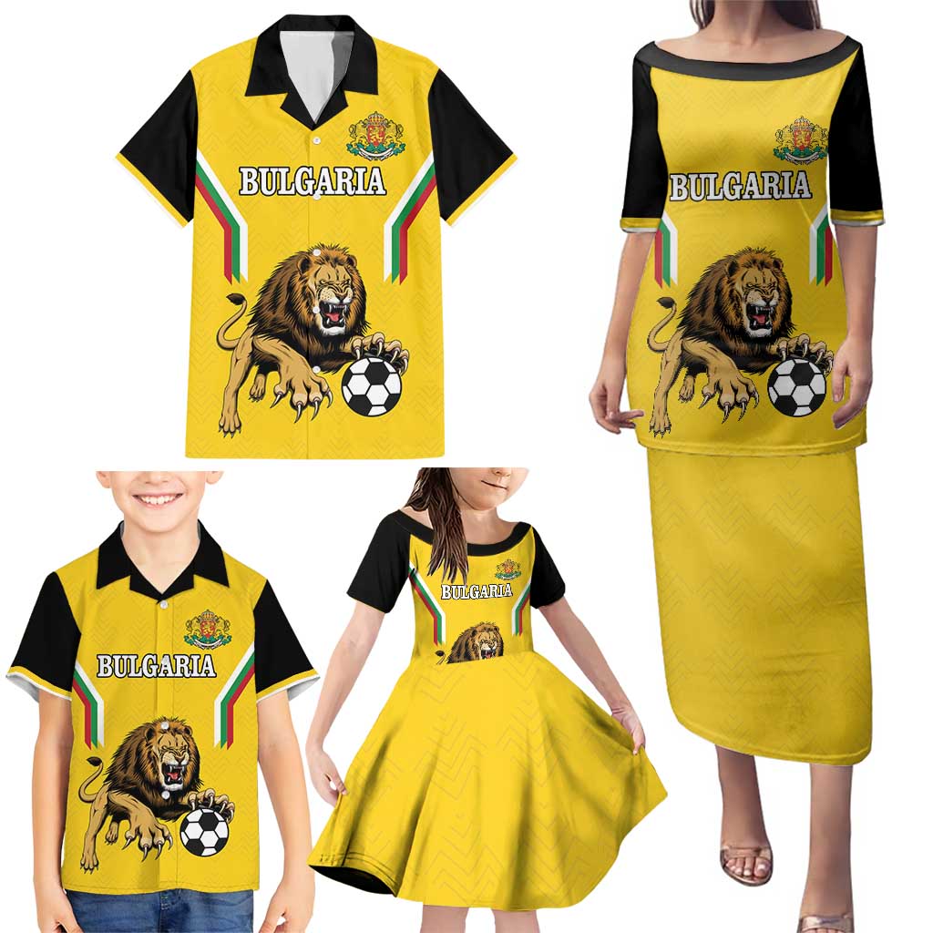 Custom Bulgaria Football Family Matching Puletasi and Hawaiian Shirt The Lions Come Champions Yellow Version