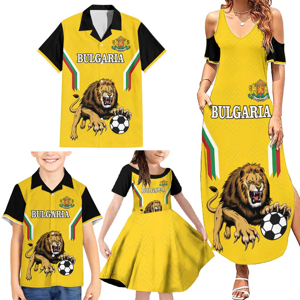 Custom Bulgaria Football Family Matching Summer Maxi Dress and Hawaiian Shirt The Lions Come Champions Yellow Version