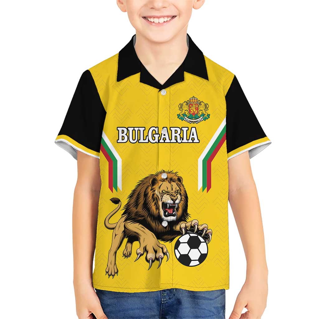 Custom Bulgaria Football Kid Hawaiian Shirt The Lions Come Champions Yellow Version