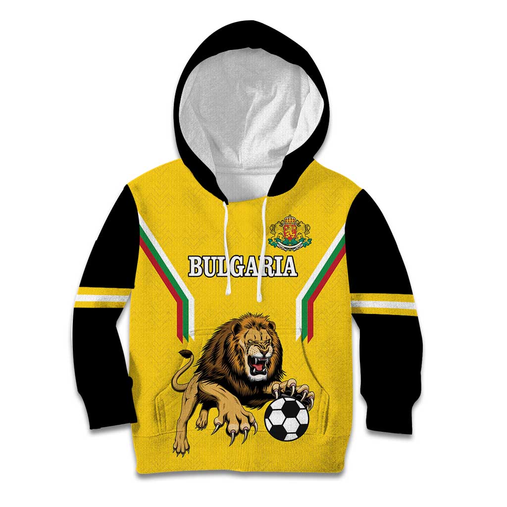 Custom Bulgaria Football Kid Hoodie The Lions Come Champions Yellow Version