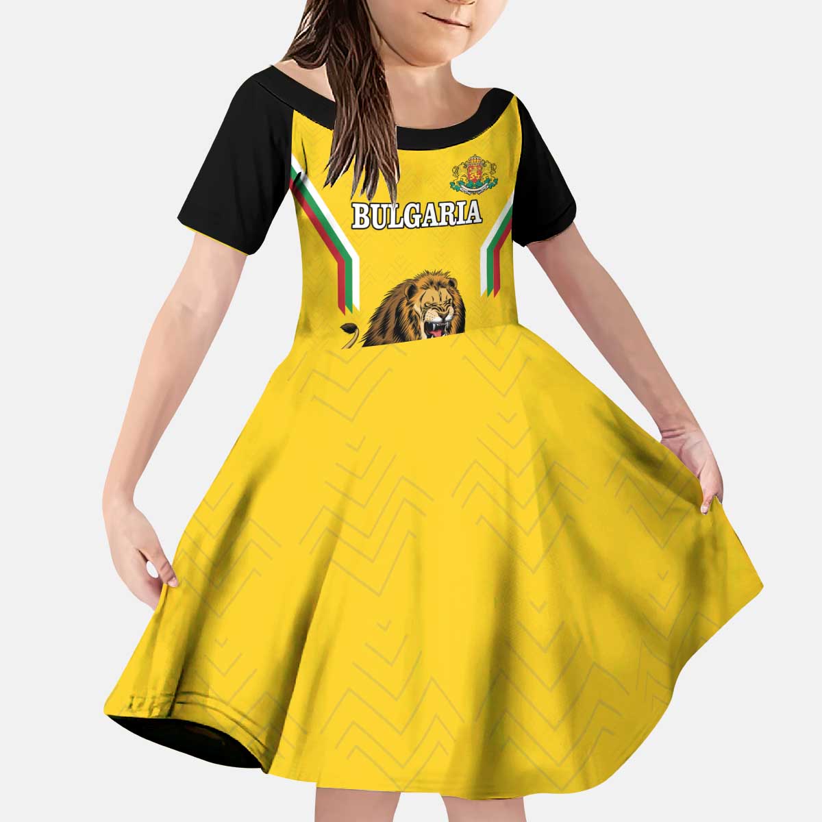 Custom Bulgaria Football Kid Short Sleeve Dress The Lions Come Champions Yellow Version