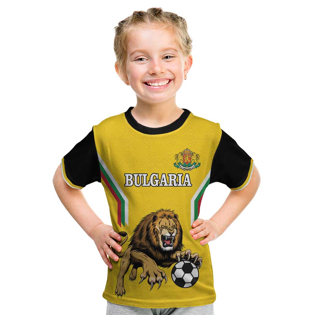 Custom Bulgaria Football Kid T Shirt The Lions Come Champions Yellow Version