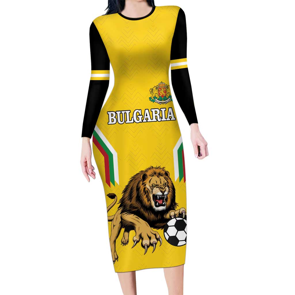 Custom Bulgaria Football Long Sleeve Bodycon Dress The Lions Come Champions Yellow Version