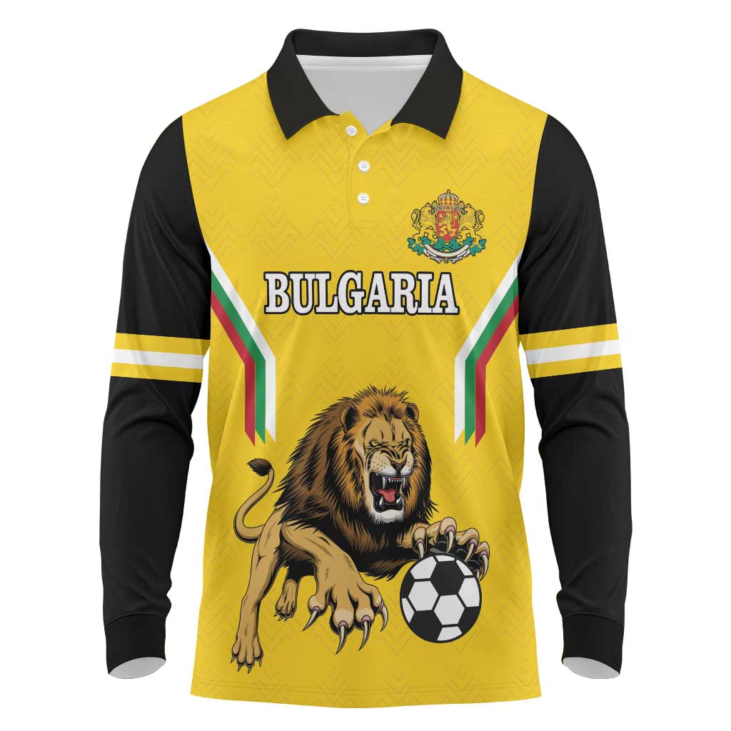 Custom Bulgaria Football Long Sleeve Polo Shirt The Lions Come Champions Yellow Version