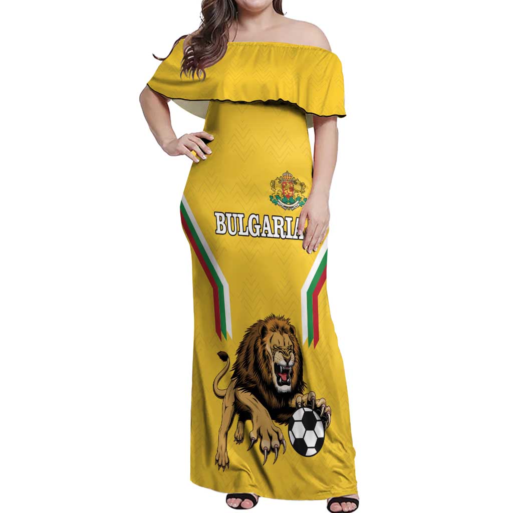 Custom Bulgaria Football Off Shoulder Maxi Dress The Lions Come Champions Yellow Version