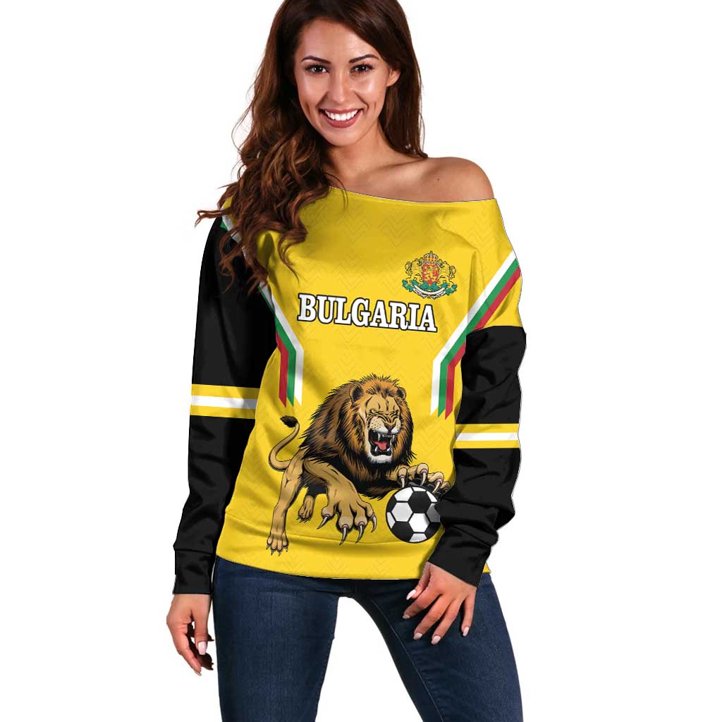 Custom Bulgaria Football Off Shoulder Sweater The Lions Come Champions Yellow Version