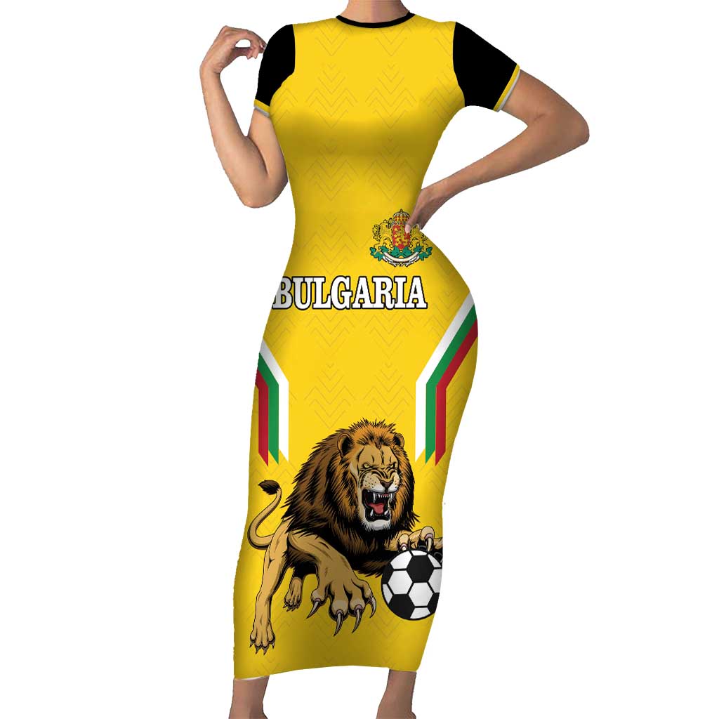 Custom Bulgaria Football Short Sleeve Bodycon Dress The Lions Come Champions Yellow Version - Wonder Print Shop