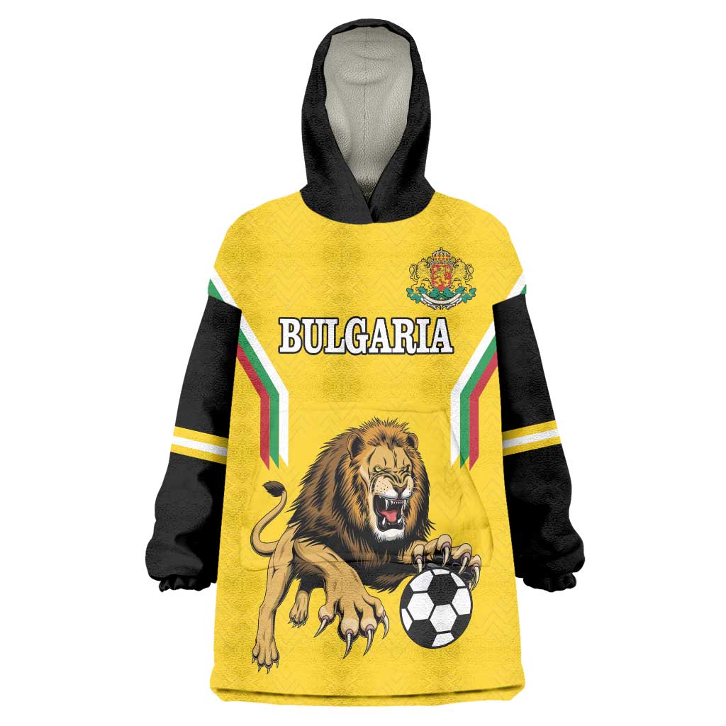 Custom Bulgaria Football Wearable Blanket Hoodie The Lions Come Champions Yellow Version - Wonder Print Shop