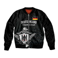 Black satin bomber jacket, full zip front, Germany crest and eagle graphic