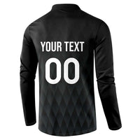 Black rugby button sweatshirt with 'YOUR TEXT 00' graphic on back