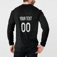 Black rugby button sweatshirt back view with 'YOUR TEXT 00' large print