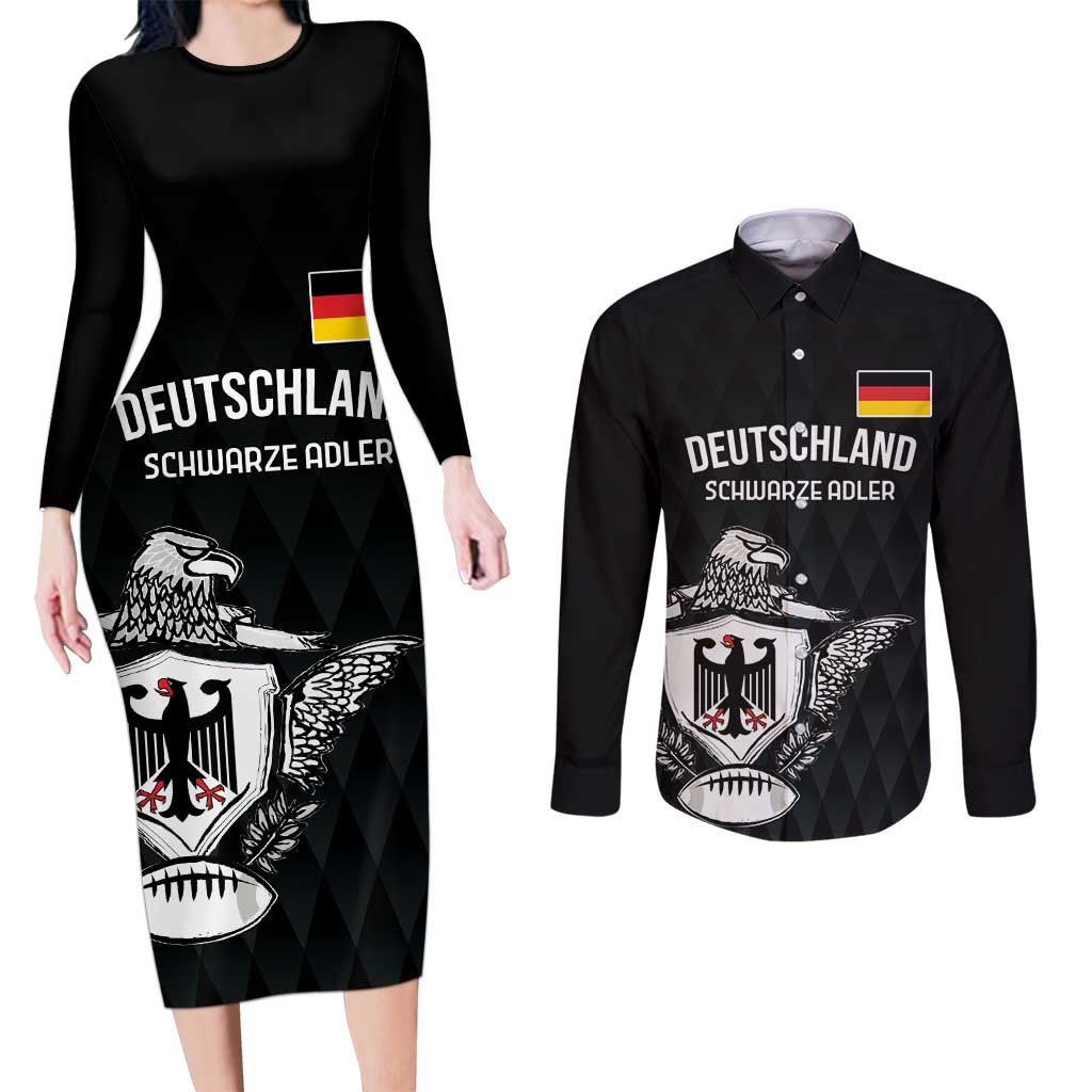 Custom Germany Rugby Couples Matching Long Sleeve Bodycon Dress and Long Sleeve Button Shirt Black Eagles Special Style