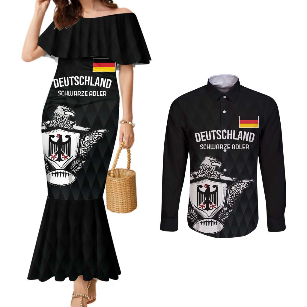 Custom Germany Rugby Couples Matching Mermaid Dress and Long Sleeve Button Shirt Black Eagles Special Style