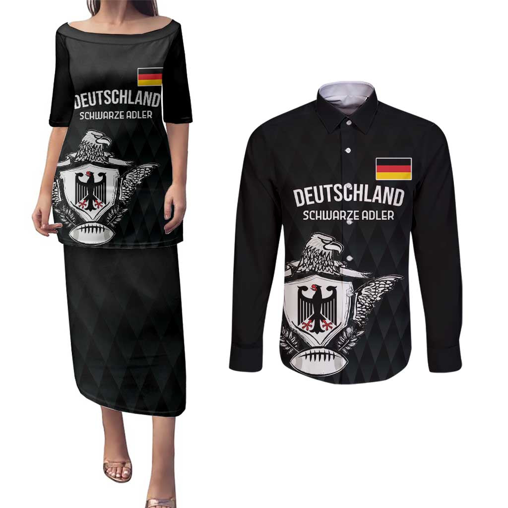 Custom Germany Rugby Couples Matching Puletasi and Long Sleeve Button Shirt Black Eagles Special Style