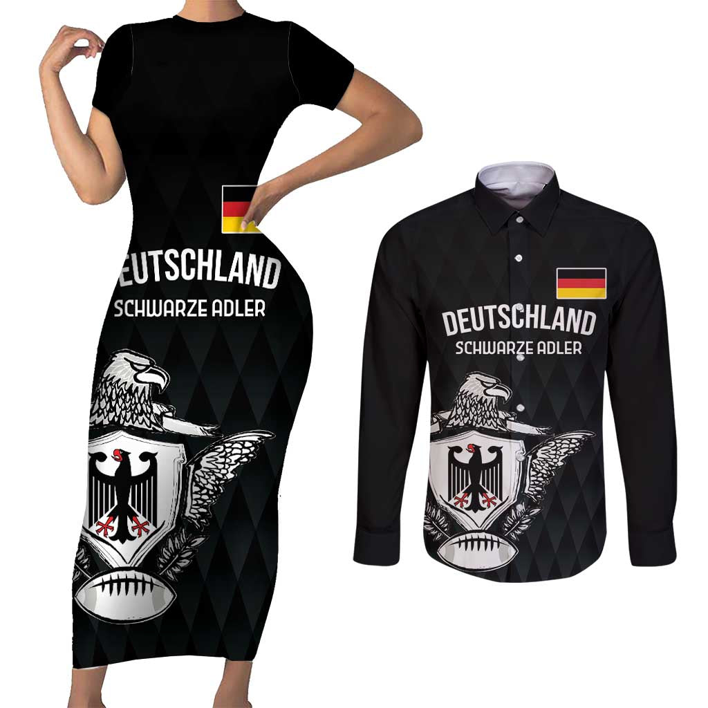 Custom Germany Rugby Couples Matching Short Sleeve Bodycon Dress and Long Sleeve Button Shirt Black Eagles Special Style