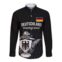 Black long-sleeve rugby button shirt with Germany flag, 'DEUTSCHLAND' and eagle crest