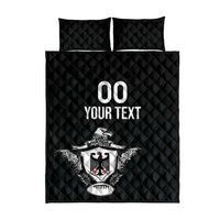 Black quilt bed set with two pillowcases, diamond stitch and eagle crest graphic