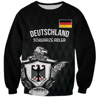 Black rugby sweatshirt with front crest graphic and Germany flag
