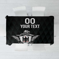 Black rugby tablecloth with eagle crest and bold customizable text area