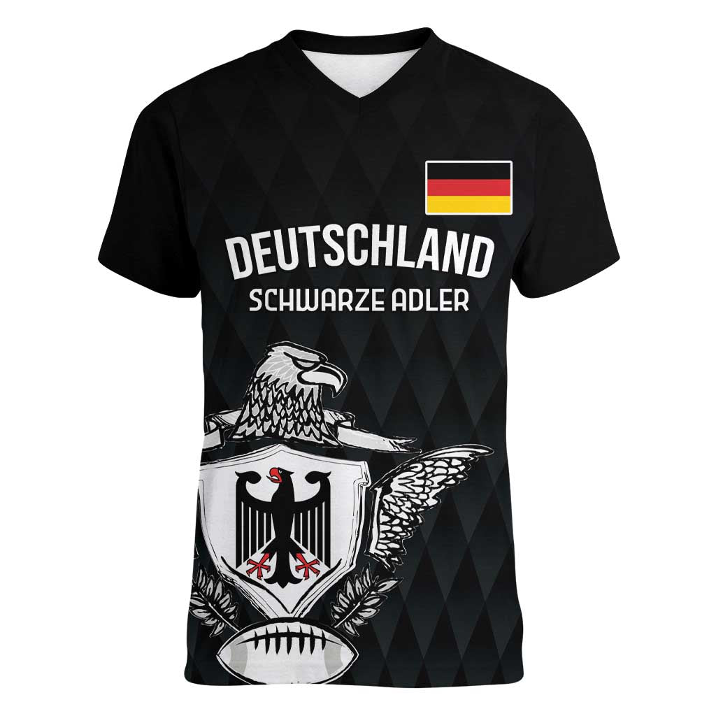 Custom Germany Rugby Women V-Neck T-Shirt Black Eagles Special Style