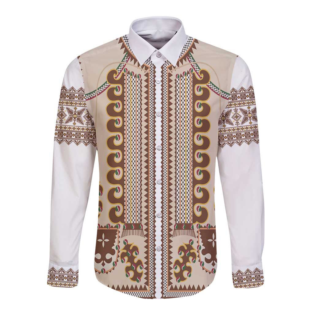 Hutsul Keptar Ukraine Long Sleeve Button Shirt Carpathian Folk Embroidery Heritage Style - Wonder Print Shop