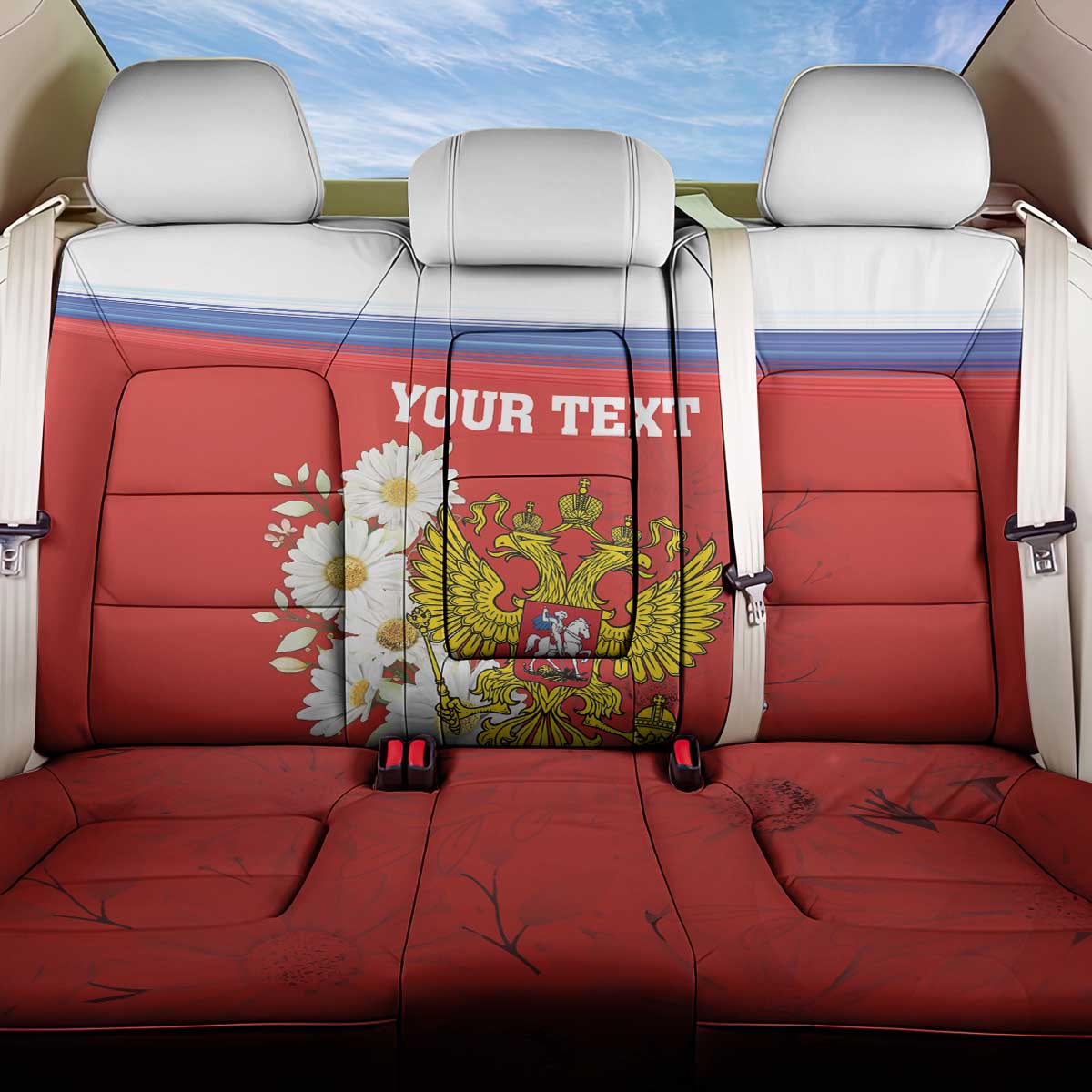 Personalized Russia Back Car Seat Cover Coat Of Arms With Chamomile Flower