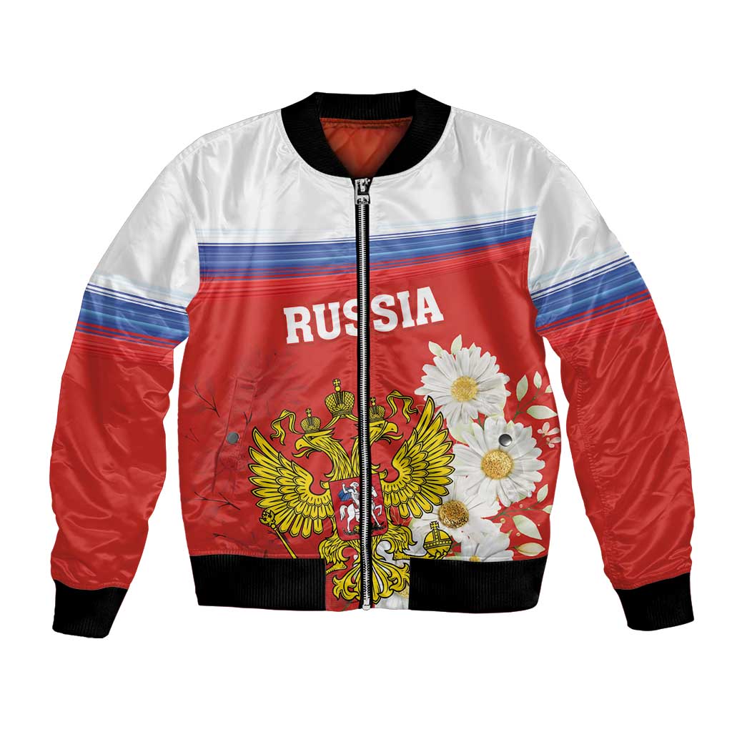 Personalized Russia Bomber Jacket Coat Of Arms With Chamomile Flower