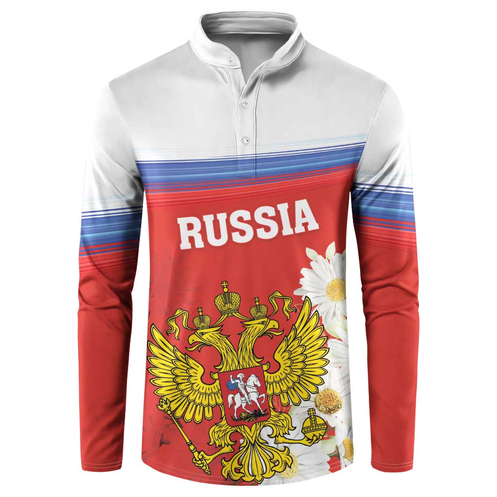 Personalized Russia Button Sweatshirt Coat Of Arms With Chamomile Flower