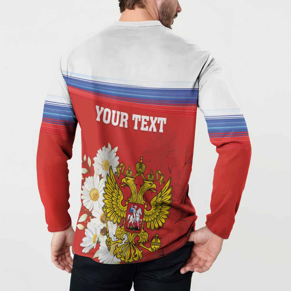 Personalized Russia Button Sweatshirt Coat Of Arms With Chamomile Flower