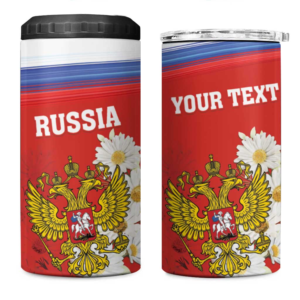 Personalized Russia 4 in 1 Can Cooler Tumbler Coat Of Arms With Chamomile Flower