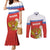 Personalized Russia Couples Matching Mermaid Dress and Long Sleeve Button Shirt Coat Of Arms With Chamomile Flower