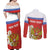 Personalized Russia Couples Matching Off Shoulder Maxi Dress and Long Sleeve Button Shirt Coat Of Arms With Chamomile Flower