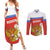 Personalized Russia Couples Matching Summer Maxi Dress and Long Sleeve Button Shirt Coat Of Arms With Chamomile Flower