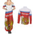 Personalized Russia Couples Matching Summer Maxi Dress and Long Sleeve Button Shirt Coat Of Arms With Chamomile Flower