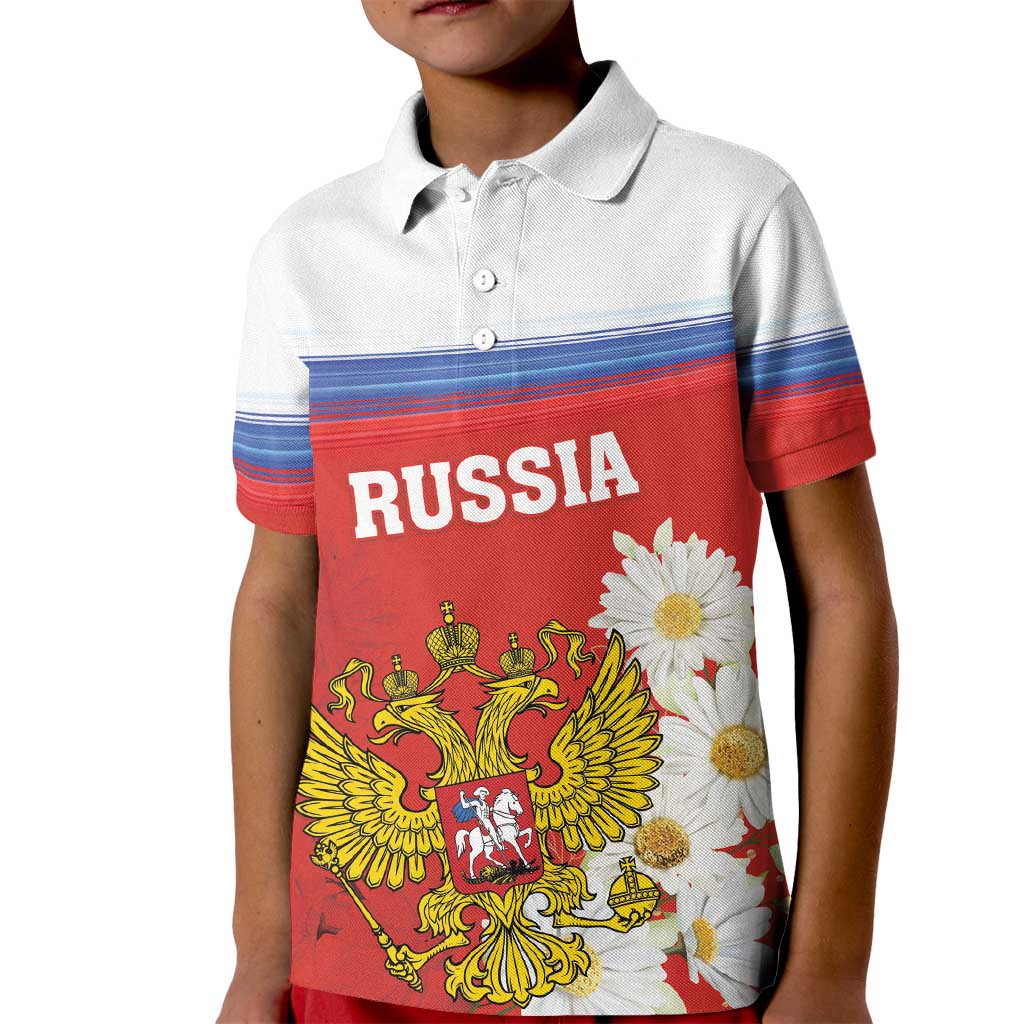 Personalized Russia Kid Polo Shirt Coat Of Arms With Chamomile Flower