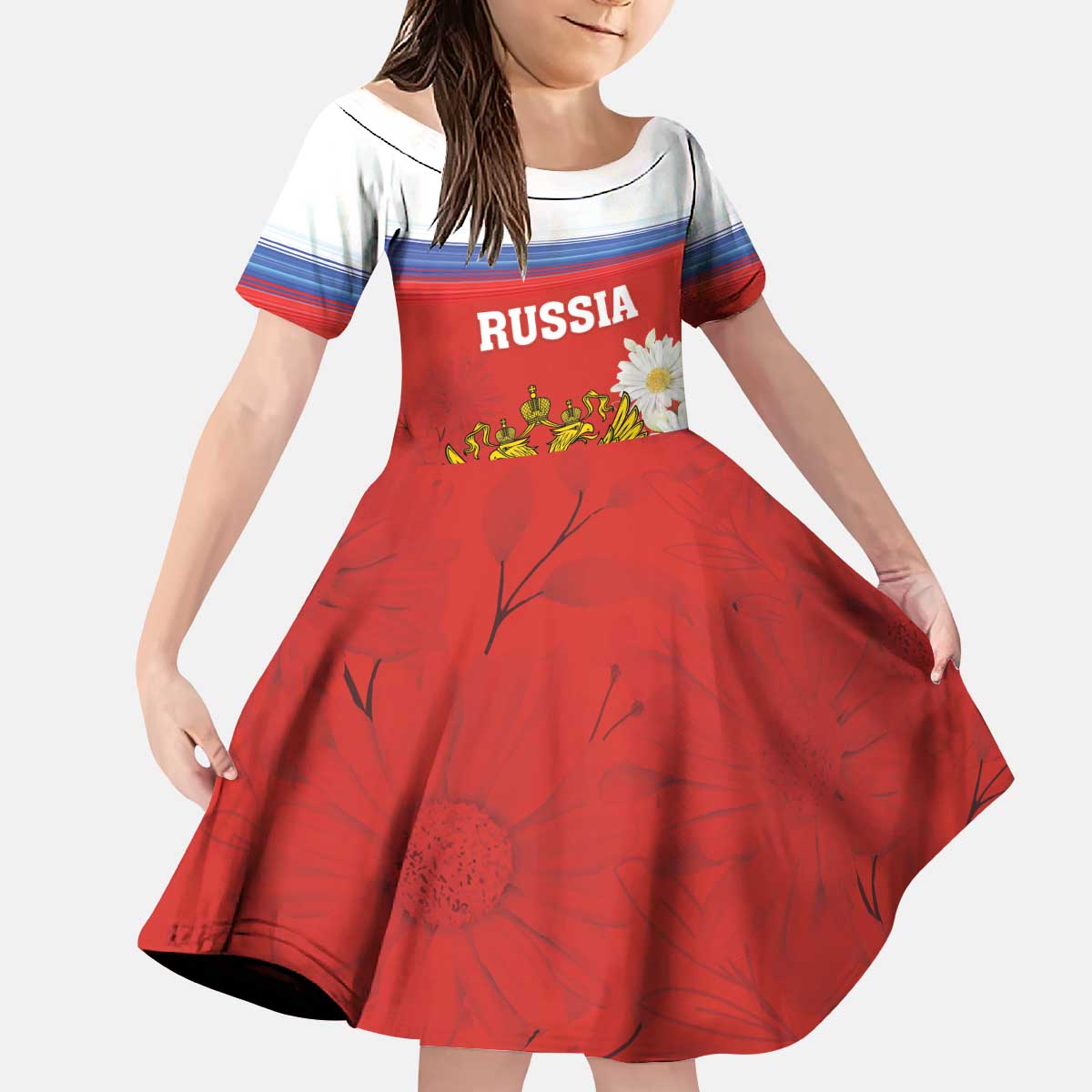 Personalized Russia Kid Short Sleeve Dress Coat Of Arms With Chamomile Flower