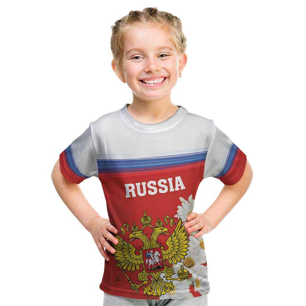 Personalized Russia Kid T Shirt Coat Of Arms With Chamomile Flower