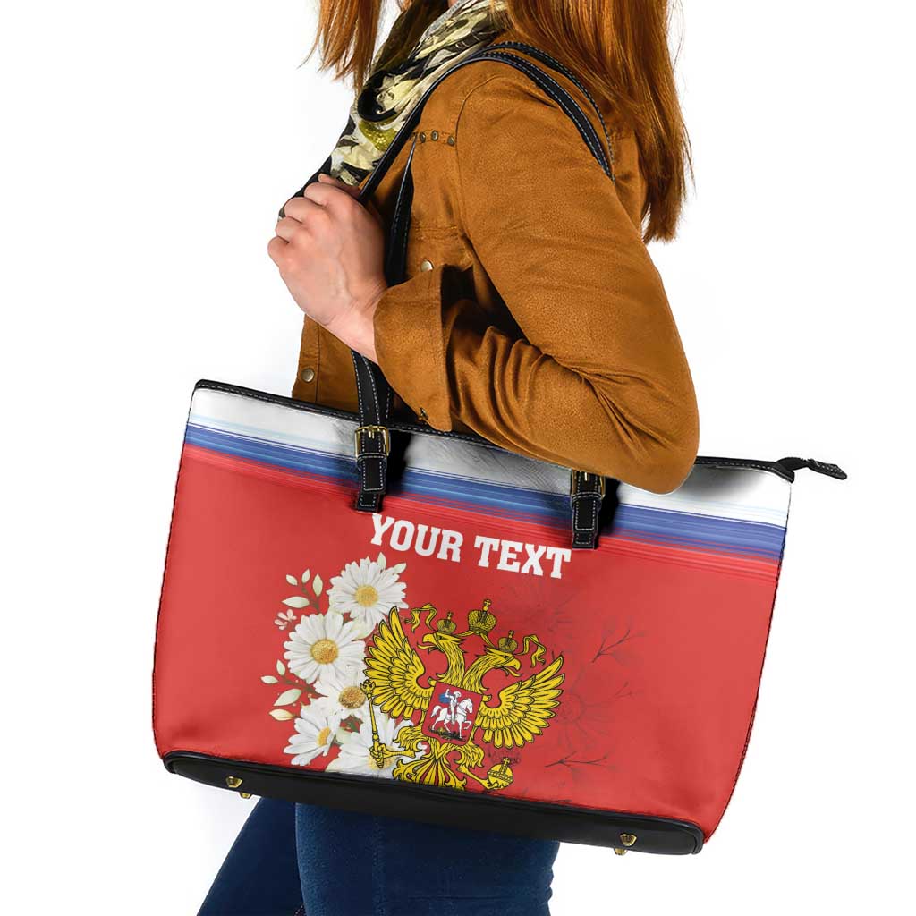 Personalized Russia Leather Tote Bag Coat Of Arms With Chamomile Flower