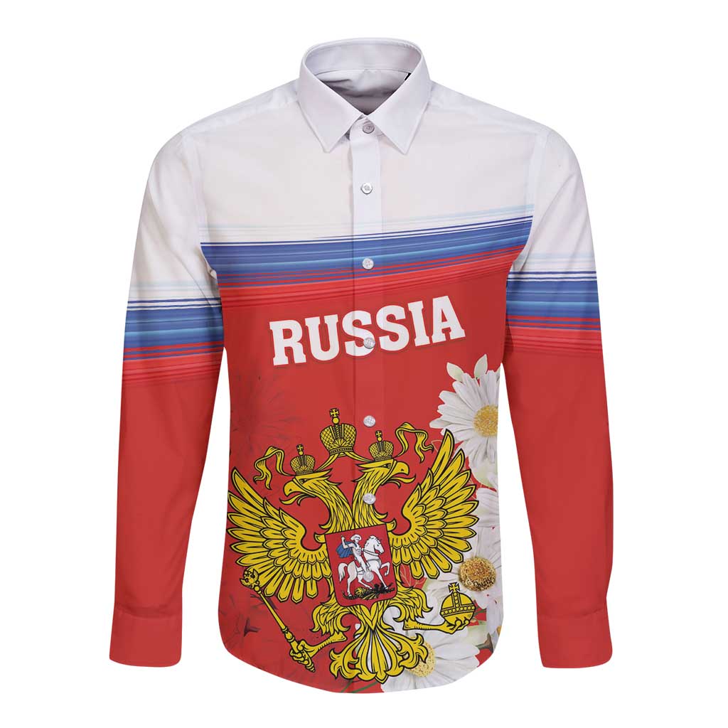 Personalized Russia Long Sleeve Button Shirt Coat Of Arms With Chamomile Flower