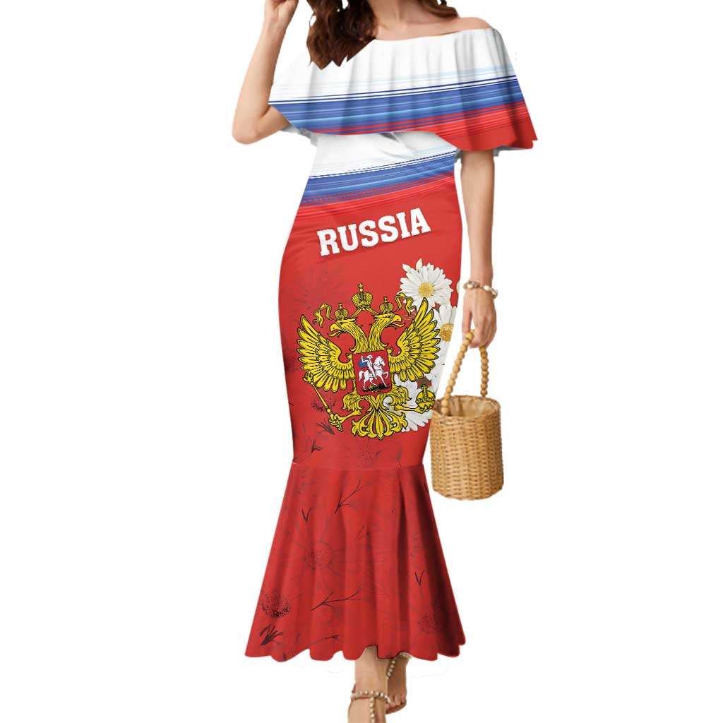 Personalized Russia Mermaid Dress Coat Of Arms With Chamomile Flower