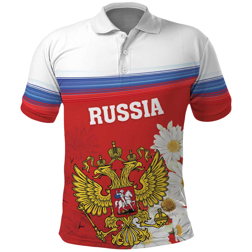 Personalized Russia Polo Shirt Coat Of Arms With Chamomile Flower