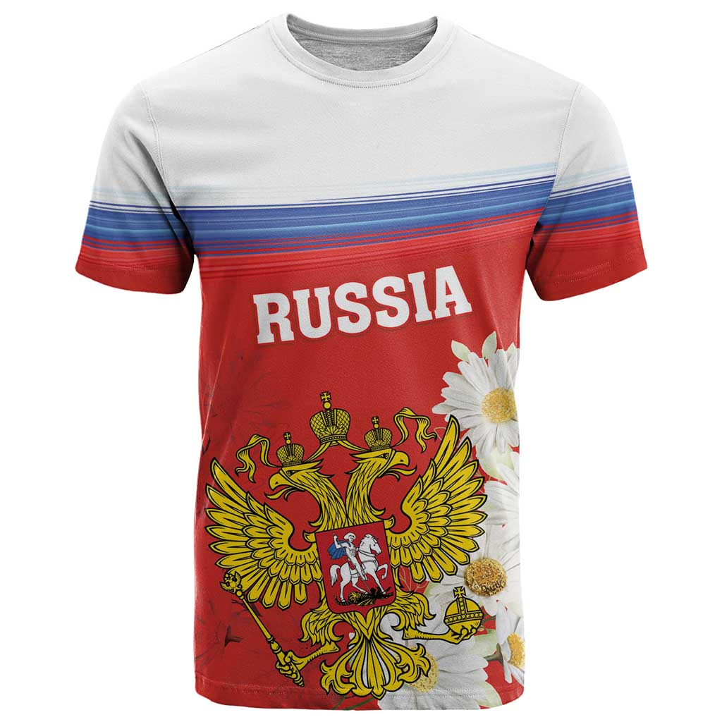 Personalized Russia T Shirt Coat Of Arms With Chamomile Flower