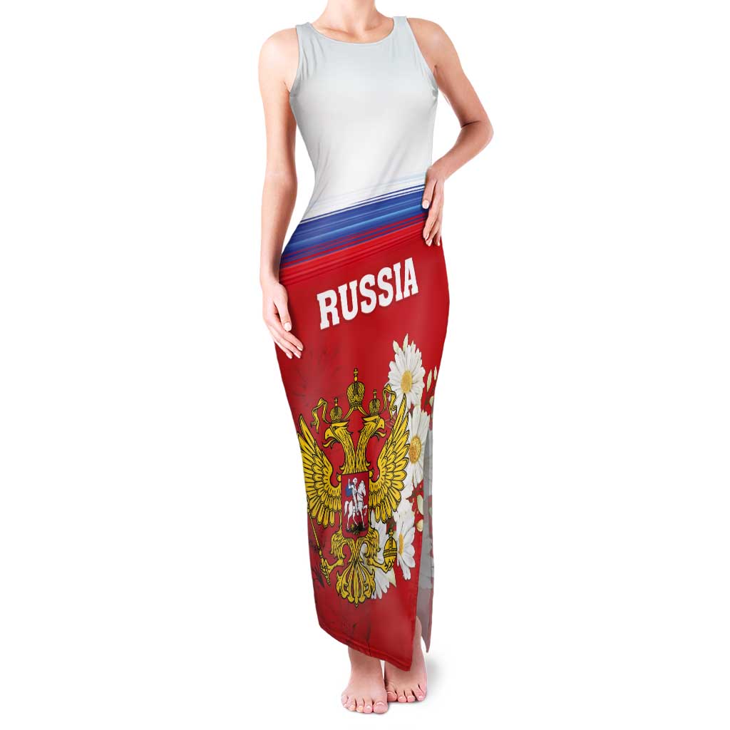 Personalized Russia Tank Maxi Dress Coat Of Arms With Chamomile Flower