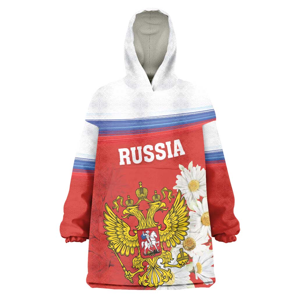 Personalized Russia Wearable Blanket Hoodie Coat Of Arms With Chamomile Flower