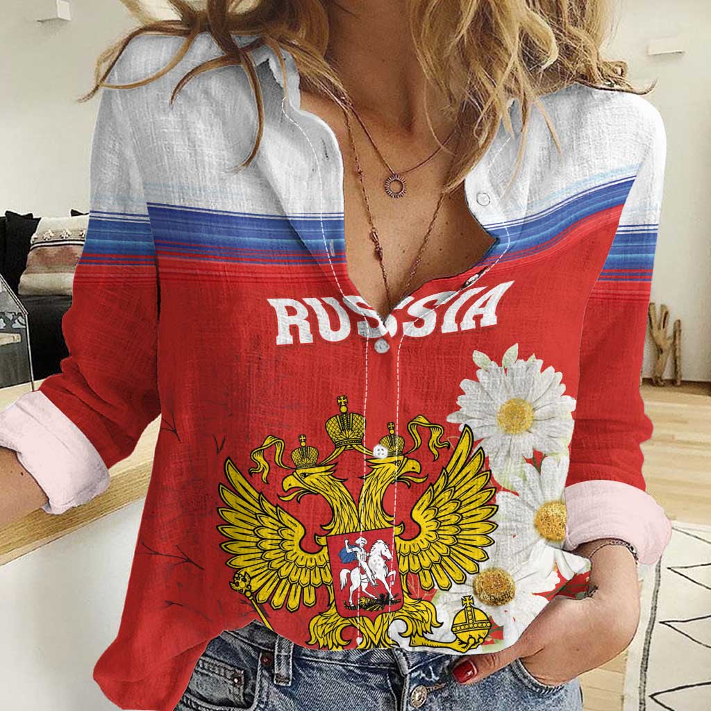 Personalized Russia Women Casual Shirt Coat Of Arms With Chamomile Flower