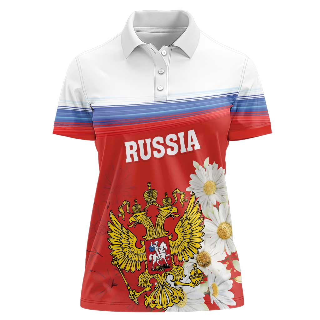 Personalized Russia Women Polo Shirt Coat Of Arms With Chamomile Flower